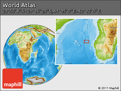 Physical Location Map of the Area around 21° 33' 19" S, 41° 43' 30" E