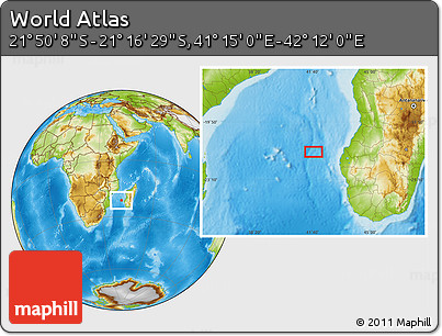 Physical Location Map of the Area around 21° 33' 19" S, 41° 43' 30" E