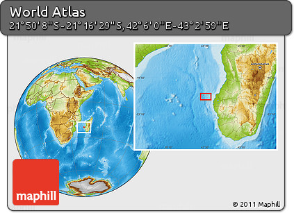 Physical Location Map of the Area around 21° 33' 19" S, 42° 34' 30" E