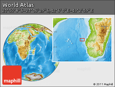 Physical Location Map of the Area around 21° 33' 19" S, 42° 34' 30" E