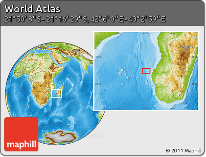 Physical Location Map of the Area around 21° 33' 19" S, 42° 34' 30" E