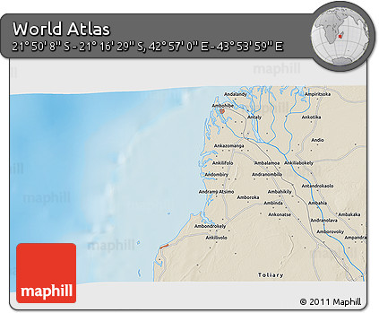 Shaded Relief 3D Map of the Area around 21° 33' 19" S, 43° 25' 29" E