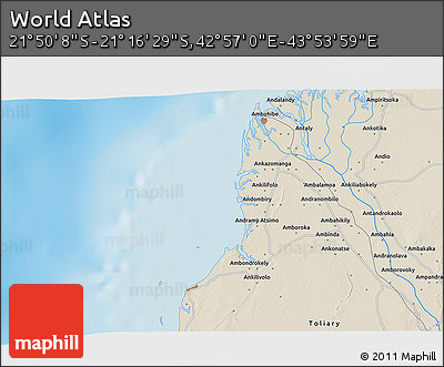 Shaded Relief 3D Map of the Area around 21° 33' 19" S, 43° 25' 29" E