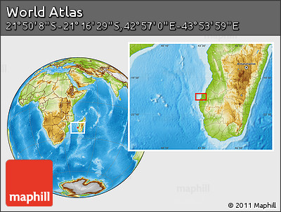 Physical Location Map of the Area around 21° 33' 19" S, 43° 25' 29" E