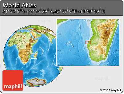 Physical Location Map of the Area around 21° 33' 19" S, 43° 25' 29" E
