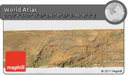 Satellite Panoramic Map of the Area around 21° 33' 19" S, 44° 16' 29" E