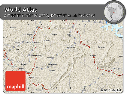 Shaded Relief Map of the Area around 21° 33' 19" S, 44° 58' 30" W