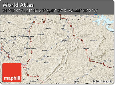 Shaded Relief Map of the Area around 21° 33' 19" S, 44° 58' 30" W