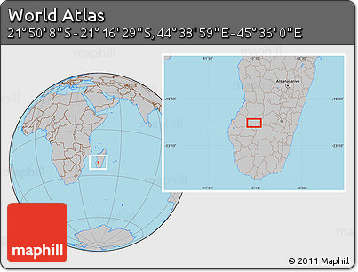 Gray Location Map of the Area around 21° 33' 19" S, 45° 7' 30" E