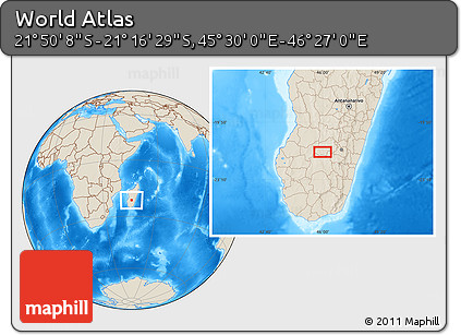 Shaded Relief Location Map of the Area around 21° 33' 19" S, 45° 58' 30" E