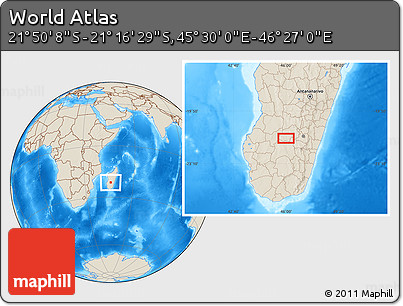 Shaded Relief Location Map of the Area around 21° 33' 19" S, 45° 58' 30" E