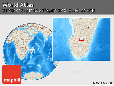 Shaded Relief Location Map of the Area around 21° 33' 19" S, 45° 58' 30" E