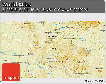 Physical 3D Map of the Area around 21° 33' 19" S, 47° 31' 29" W