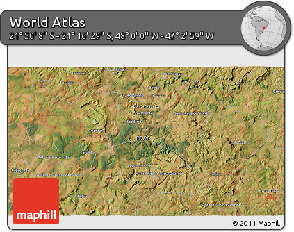 Satellite 3D Map of the Area around 21° 33' 19" S, 47° 31' 29" W