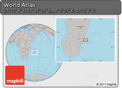 Gray Location Map of the Area around 21° 33' 19" S, 48° 31' 29" E