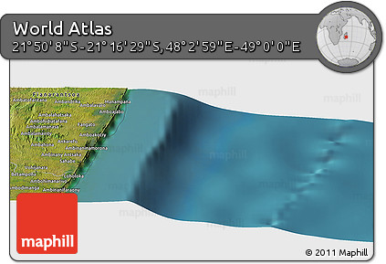 Satellite Panoramic Map of the Area around 21° 33' 19" S, 48° 31' 29" E