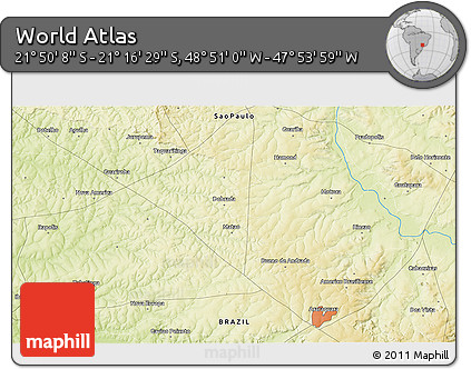 Physical 3D Map of the Area around 21° 33' 19" S, 48° 22' 30" W