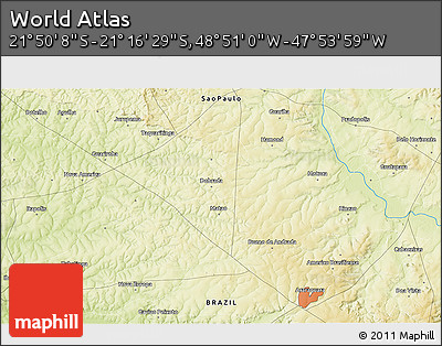 Physical 3D Map of the Area around 21° 33' 19" S, 48° 22' 30" W