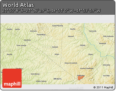 Physical 3D Map of the Area around 21° 33' 19" S, 48° 22' 30" W