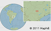 Savanna Style Location Map of the area around 21° 33' 19" S, 50° 4' 30" W, hill shading
