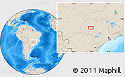 Shaded Relief Location Map of the area around 21° 33' 19" S, 50° 4' 30" W