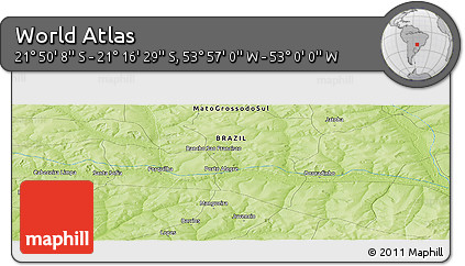 Physical Panoramic Map of the Area around 21° 33' 19" S, 53° 28' 30" W