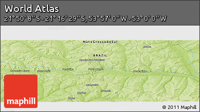 Physical Panoramic Map of the Area around 21° 33' 19" S, 53° 28' 30" W