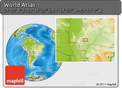 Physical Location Map of the Area around 21° 33' 19" S, 54° 19' 30" W