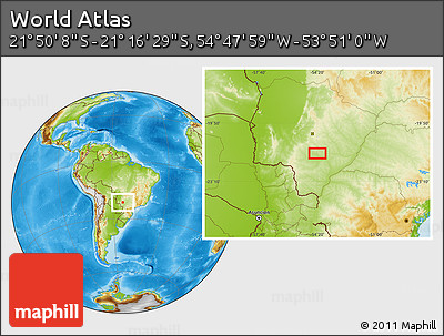 Physical Location Map of the Area around 21° 33' 19" S, 54° 19' 30" W