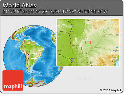 Physical Location Map of the Area around 21° 33' 19" S, 54° 19' 30" W