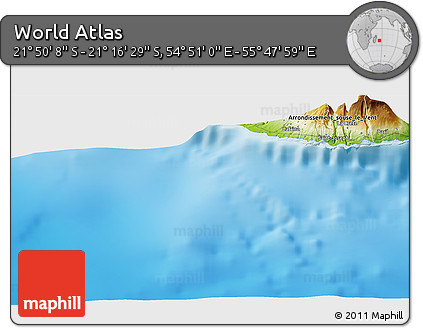 Physical Panoramic Map of the Area around 21° 33' 19" S, 55° 19' 30" E