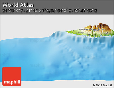 Physical Panoramic Map of the Area around 21° 33' 19" S, 55° 19' 30" E