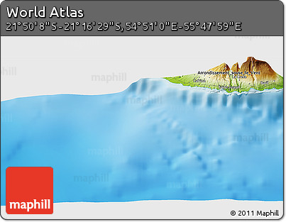 Physical Panoramic Map of the Area around 21° 33' 19" S, 55° 19' 30" E