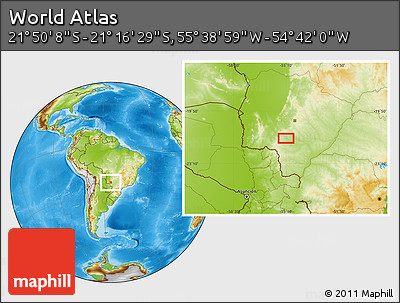 Physical Location Map of the Area around 21° 33' 19" S, 55° 10' 29" W