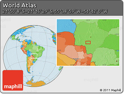 Political Location Map of the Area around 21° 33' 19" S, 55° 10' 29" W