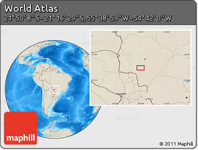 Shaded Relief Location Map of the Area around 21° 33' 19" S, 55° 10' 29" W