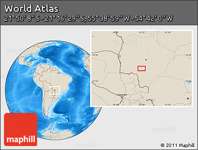 Shaded Relief Location Map of the Area around 21° 33' 19" S, 55° 10' 29" W
