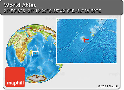 Physical Location Map of the Area around 21° 33' 19" S, 56° 10' 29" E