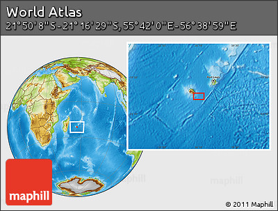 Physical Location Map of the Area around 21° 33' 19" S, 56° 10' 29" E