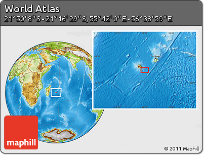 Physical Location Map of the Area around 21° 33' 19" S, 56° 10' 29" E