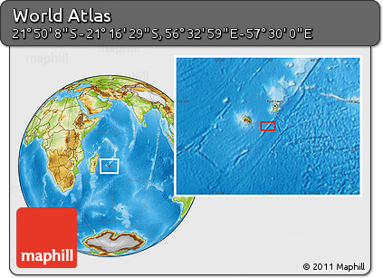 Physical Location Map of the Area around 21° 33' 19" S, 57° 1' 29" E