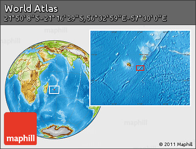 Physical Location Map of the Area around 21° 33' 19" S, 57° 1' 29" E