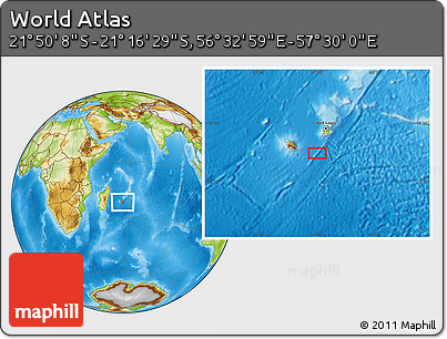 Physical Location Map of the Area around 21° 33' 19" S, 57° 1' 29" E
