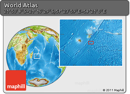Physical Location Map of the Area around 21° 33' 19" S, 57° 52' 30" E