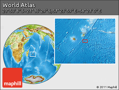 Physical Location Map of the Area around 21° 33' 19" S, 57° 52' 30" E