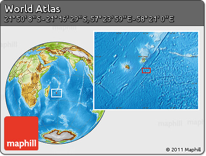 Physical Location Map of the Area around 21° 33' 19" S, 57° 52' 30" E