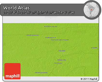 Physical 3D Map of the Area around 21° 33' 19" S, 58° 34' 30" W