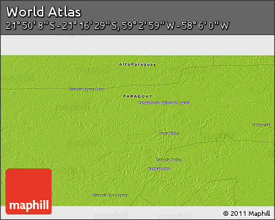Physical 3D Map of the Area around 21° 33' 19" S, 58° 34' 30" W