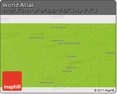 Physical 3D Map of the Area around 21° 33' 19" S, 58° 34' 30" W