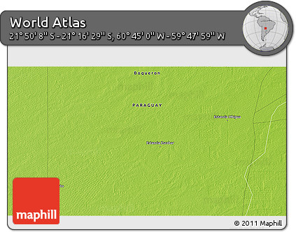 Physical 3D Map of the Area around 21° 33' 19" S, 60° 16' 29" W